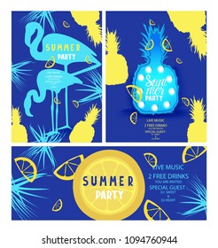 Set of summer party banners. Flat design. Vector illustration