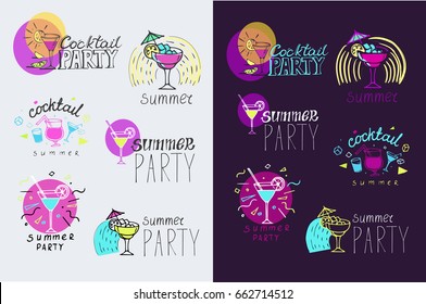 Set of Summer party, cocktail party vector logo