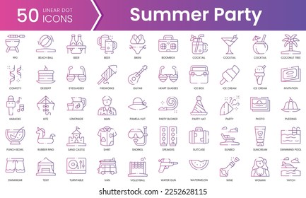 Set of summer party icons. Gradient style icon bundle. Vector Illustration