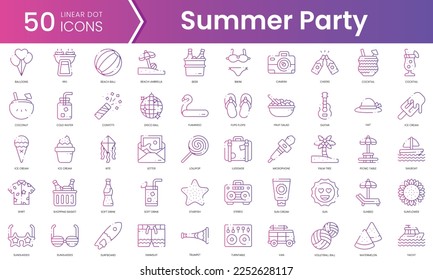 Set of summer party icons. Gradient style icon bundle. Vector Illustration