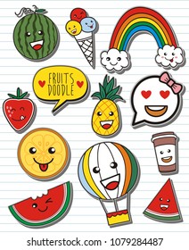 Set of summer patches, cute colorful badges, fun cartoon icons design vector