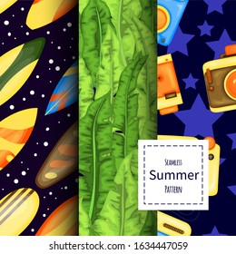 Set of summer patterns. Cartoon style. Vector illustration