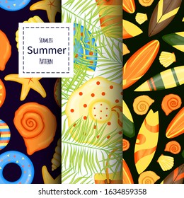 Set of summer patterns. Cartoon style. Vector illustration