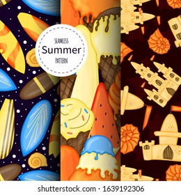 Set of summer patterns. Cartoon style. Vector illustration