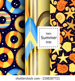 Set of summer patterns. Cartoon style. Vector illustration.