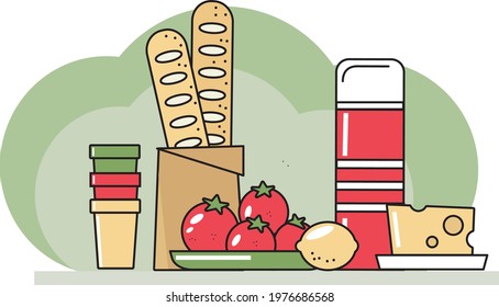 Set of summer picnic items