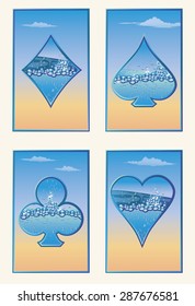 Set summer poker cards, vector illustration