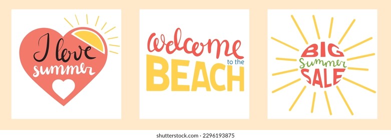 Set of summer quotes. Handwriting lettering and calligraphy vector illustration.