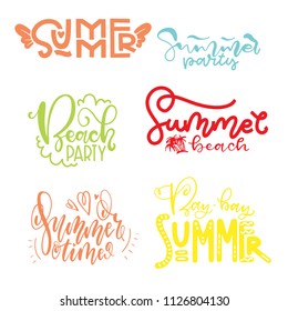 Set of summer quotes. Summer lettering. Beautiful lettering. The inscription is by hand. Design for postcards, banners, posters, T-shirts