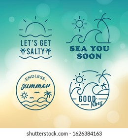 Set of Summer quotes on summer vibes background 