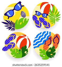 set of summer round color labels emblems design elements summer vacation travel