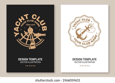 Set of summer sailing camp badge. Vector illustration Flyer, brochure, banner, poster design with sea anchors, hand wheel and sextant silhouette. Ocean adventure sporting activity