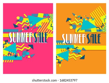 Sommerangebot: Abstrakte Vektorillustration Illustration. 
Die moderne, papierschneidende, abstrakte grafische geomere Elemente-Kulisse.
Vorlage mit zutreffenden Angaben für Cover, Flyer, Plakate, Banner, Broschüren