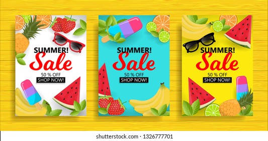 Set of summer sale background layout banners, special offer and discount, editable eps 10 vector illustration template