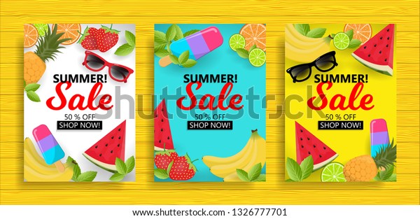 Set Summer Sale Background Layout Banners Stock Vector (Royalty Free ...