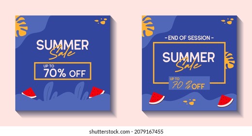 set of Summer Sale banner, hot season sale poster with leaves. Invitation for shopping. special offer card, template for design template