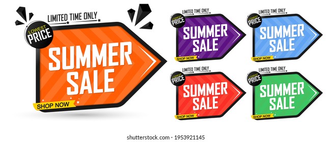 Set Summer Sale banners, discount tags design template, vector illustration