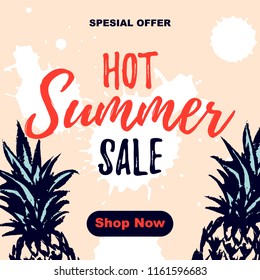 Set of Summer Sale banners with hand drawn elements. Vector illustration.
