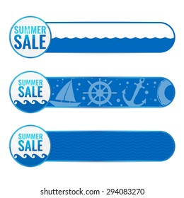 Set of summer sale banners. Nautical labels. Vector illustration.