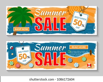 Set of summer sale banners. Vector illustration.