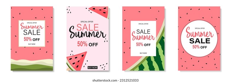 A set of summer sale banners with watermelon. Watermelon background. Vector illustration