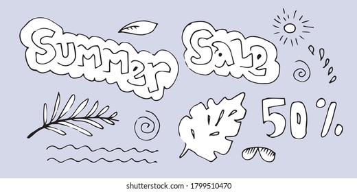 Set of Summer Sale Doodle Collection.vector illustration.
