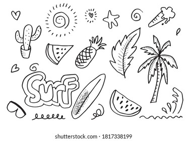Set of Summer Sale Doodle Collection.vector illustration.