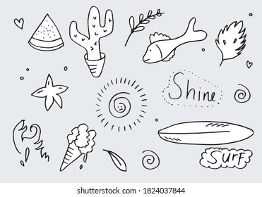 Set of Summer Sale Doodle Collection.vector illustration.