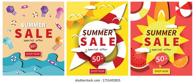 Set Of Summer Sale Poster, banner, advertising Concept. Vector Design.