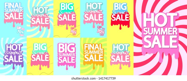 Set Summer Sale posters design template, up to 70% off, special deal, vector illustration