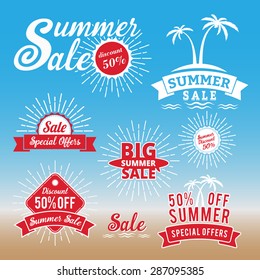 Set Of Summer Sale Promotion Emblem Design, Retro Badge Design For Logo, Banner, Tag, Insignia, Label Element, Advertising