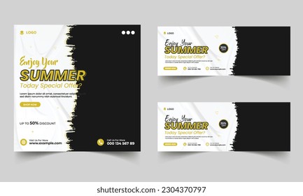 Set of summer sale social media post template design, Summer sale social media cover design, banner design for summer sale, promotional web banner design, square flyer