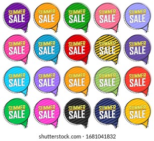 Set Summer Sale speech bubble banners, discount tags design template, vector illustration
