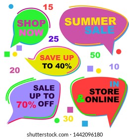 Set of summer sale stickers. Stickers to be placed on top of an image, advertisement layout. Can be printed out or used as it is on website or in blog