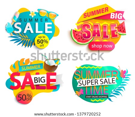 Set of summer sale stickers.Hot season discount price tag.Invitation for online shopping with 50 percent price off, special offer card,template for design, banner for Mid or end of season.Vector