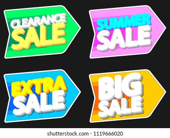 Set Summer Sale tags, discount banners design template, app icons, vector illustration