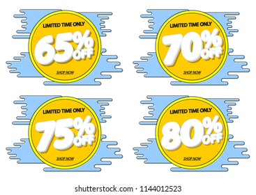 Set Summer Sale tags, discount banners design template, app icons, vector illustration
