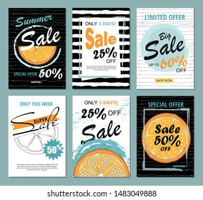 Set Summer sale templates with orange. Vector template