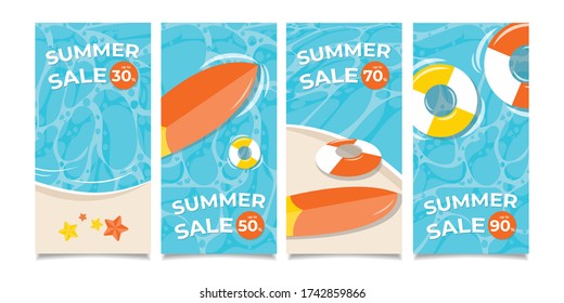 Set of summer sale vector design with beach elements