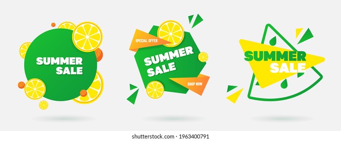 Set of summer sales banner template. abstract geometric shapes and with lemon. Vector