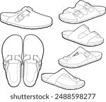 A set of summer sandals birkenstocks style sandals vector illustration footwear drawing shoes illustration 