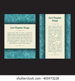 Set of summer sea blue boho paisley card template designs, perfect for brochure covers, leaflets, flyers, cards and invitations. Doodle design.