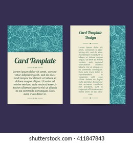 Set of summer sea blue boho paisley card template designs, perfect for brochure covers, leaflets, flyers, cards and invitations. Doodle design.