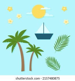 Set of summer sea travel objects