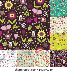 Set of summer seamless backgrounds