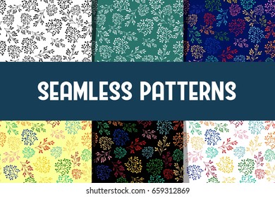 Set of Summer seamless pattern with floral elements for textile, fabric, paper, Wallpaper. Superior design, unique vector.