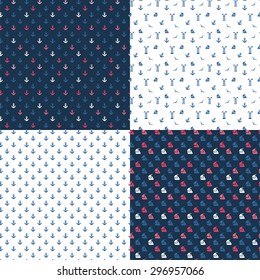 Set of summer seamless patterns. Marine patterns. Pattern for textiles, glassware, etc. 