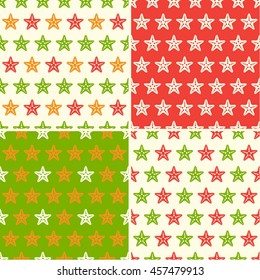 Set of summer seamless patterns with starfishes