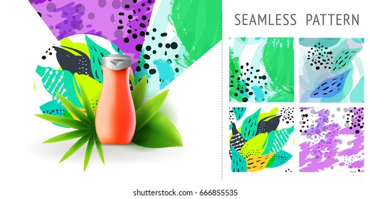 A set of summer seamless unique floral patterns, demonstrated on ceramic vase. Can be used for embroidery, print or silkscreen on fabric. eps10
