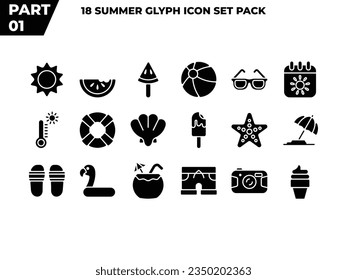 Set of Summer Season Elements Glyph Icon Part 01 - Summer Season Icon Vector Illustration